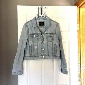 Cotton On Denim Jean Jacket light wash distressed S 8